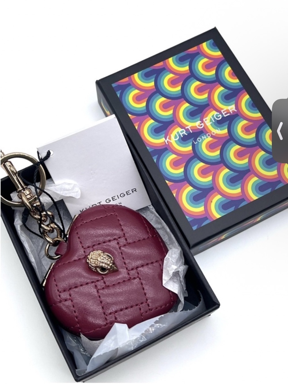 Kurt Geiger Quilted Burgundy Heart Key Charm NWT